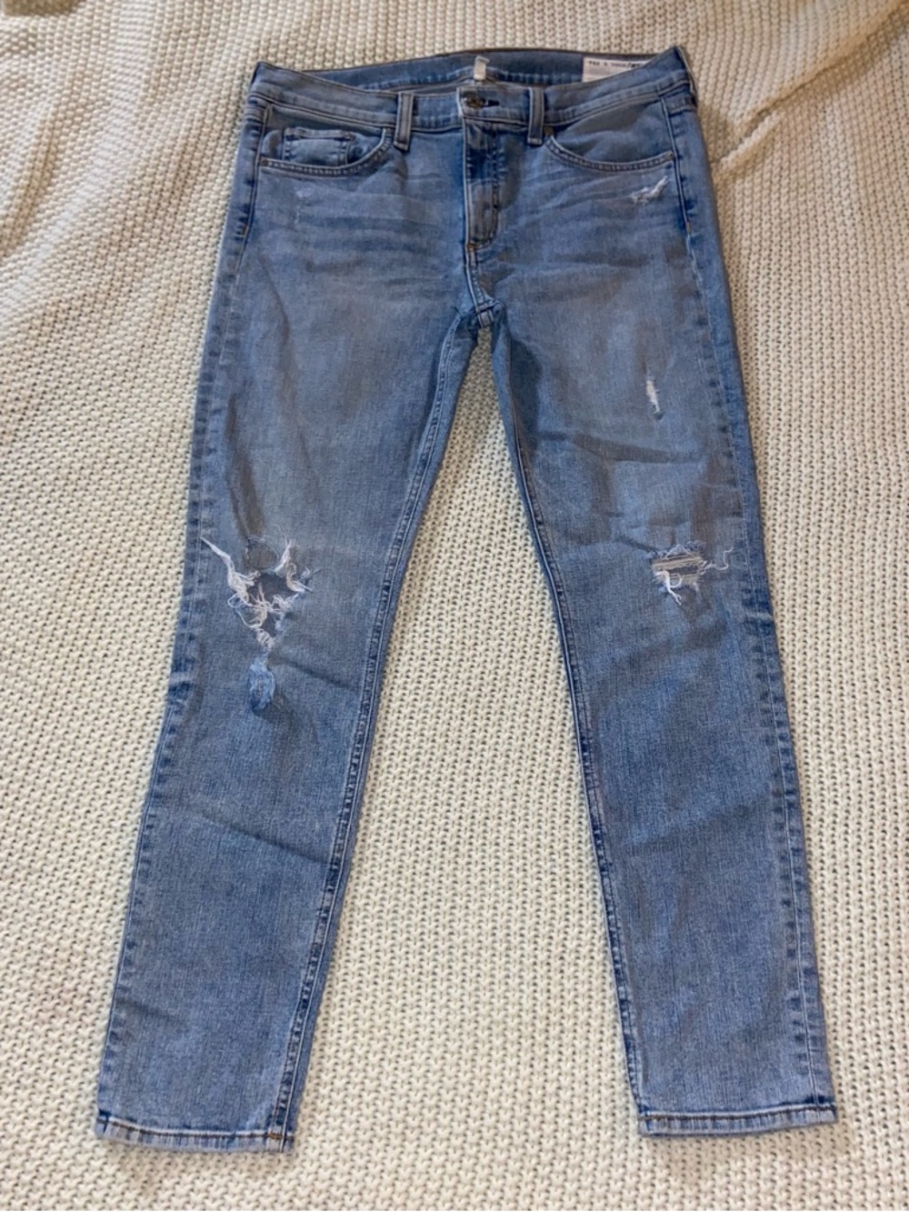 rag & bone Women Jeans Straight Leg - Light Blue Distressed